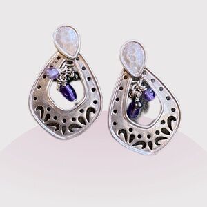 Silpada Earrings textured with amethyst and Pearl accents. P2016